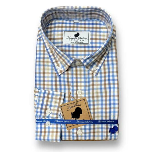 American Strutter® Bamboo Series Button Down (Blue, White, and Brown Gingham)