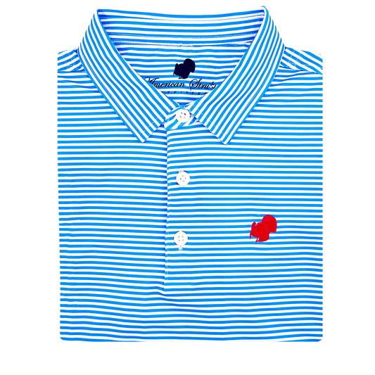 American Strutter® Performance Polo (POWDER BLUE/WHITE STRIPE)