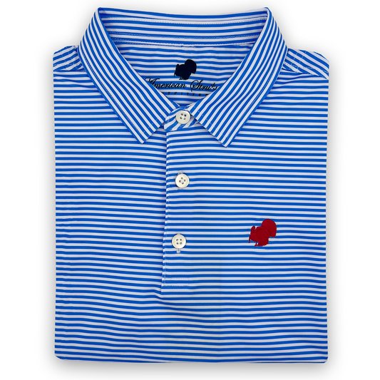 Youth American Strutter® Performance Polo (Powder Blue/White Stripe)