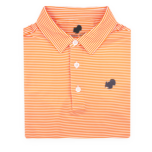 American Strutter® Performance Polo (Orange/White Stripe with Gray Embroidery)