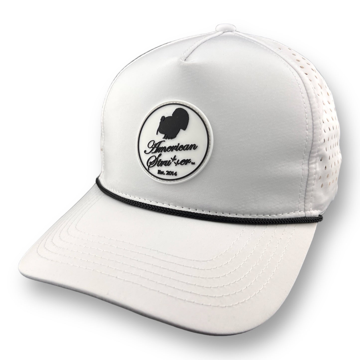 American Strutter® Rubber Patch Rope Hat - White with Black Rope