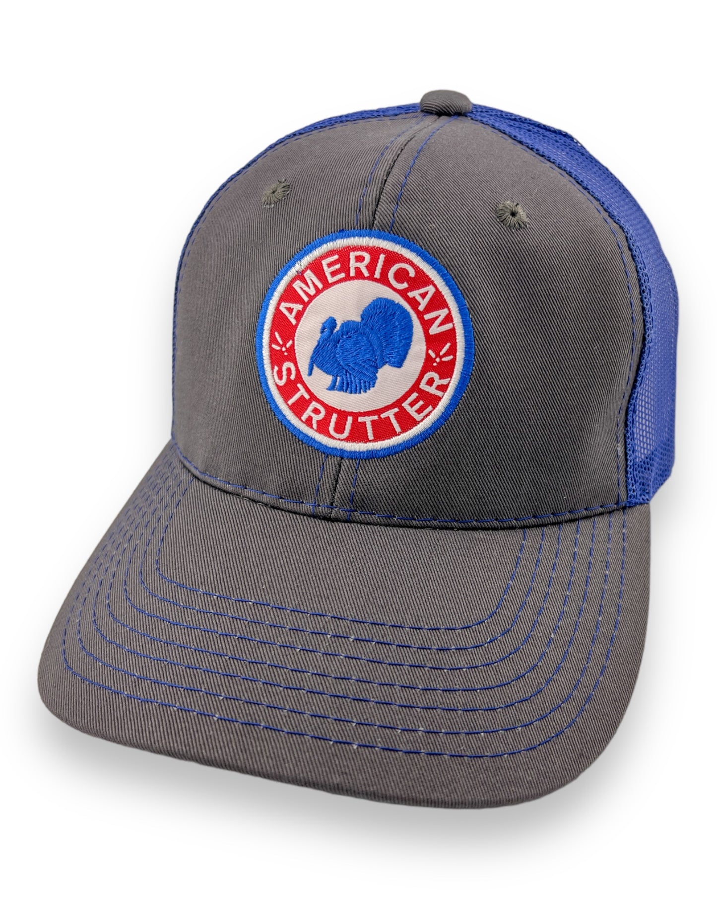 American Strutter Charcoal and Blue Snapback Patch Hat