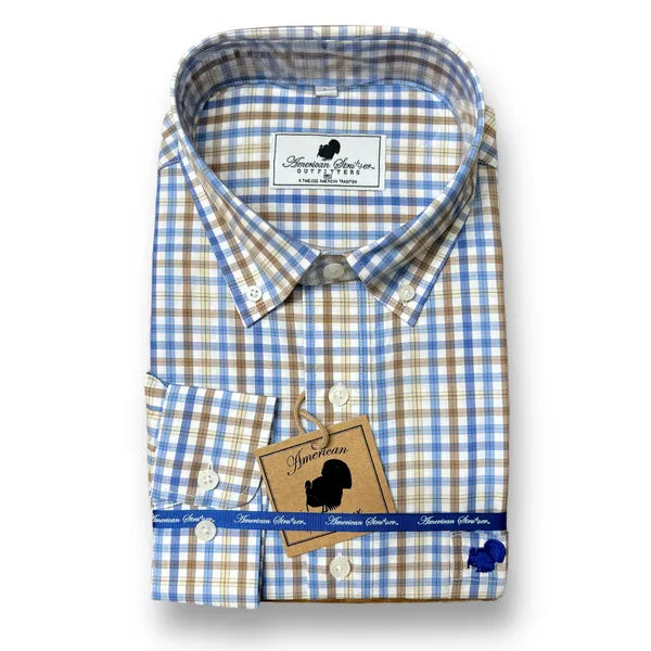 Wholesale '24 American Strutter® Bamboo Series Button Down (Blue, White, and Brown Gingham)