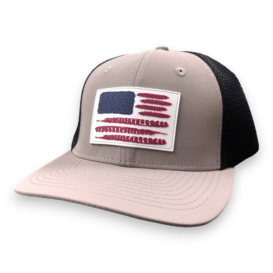American Strutter 'American Feather' Rubber Patch Hat (Black and Gray)