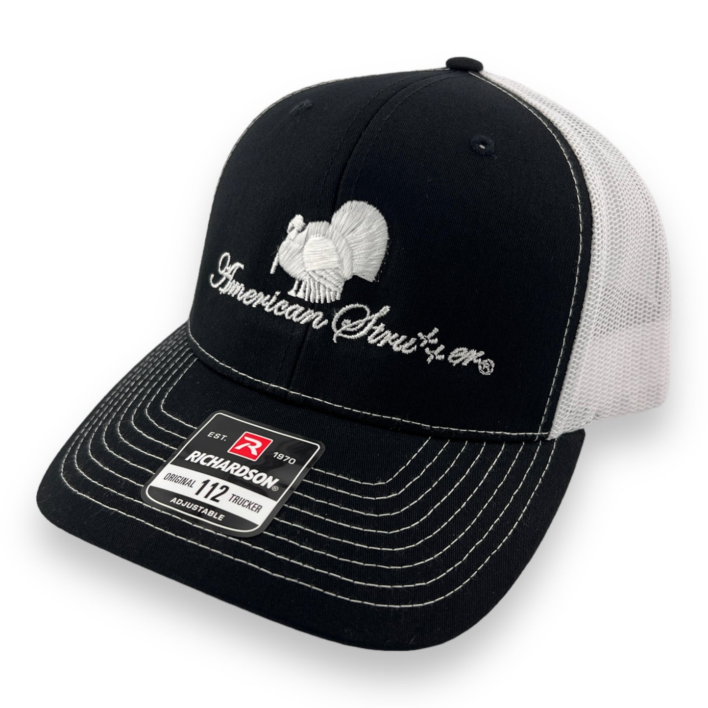 American Strutter® 'FlatLine' SnapBack Hat (Richardson 112) - Black and White