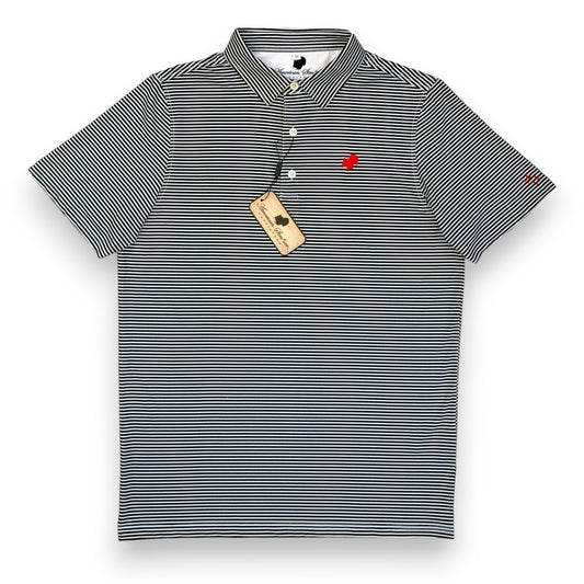 American Strutter® Performance Polo (Black/White Stripe with Red Embroidery)