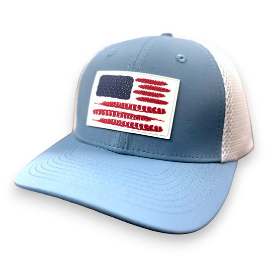 American Strutter 'American Feather' Rubber Patch Hat (Blue and White)