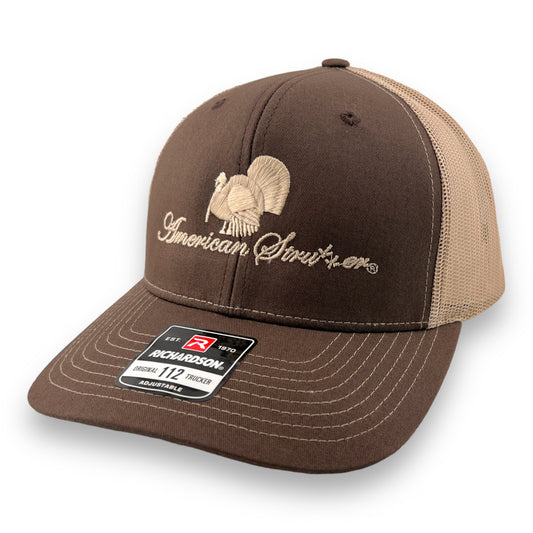 American Strutter® 'FlatLine' SnapBack Hat (Richardson 112) - Brown and Tan
