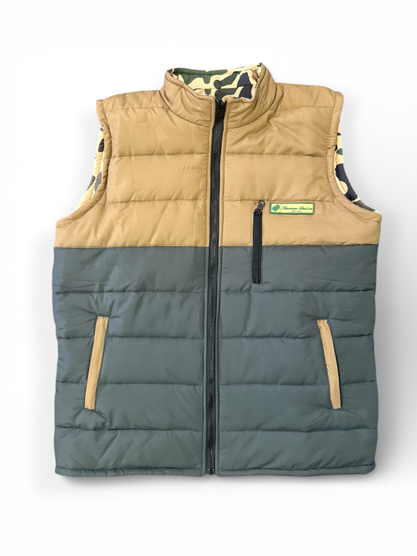 Overland Quilted Reversible Vest (Tan/Olive & Camo)