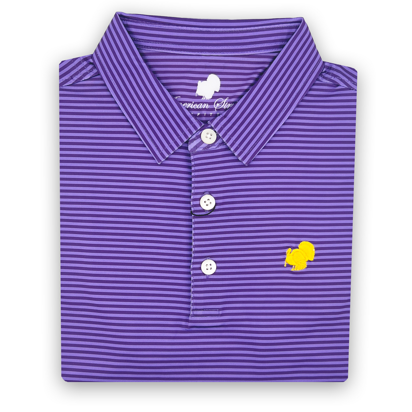 American Strutter® Performance Polo (PURPLE AND GOLD)