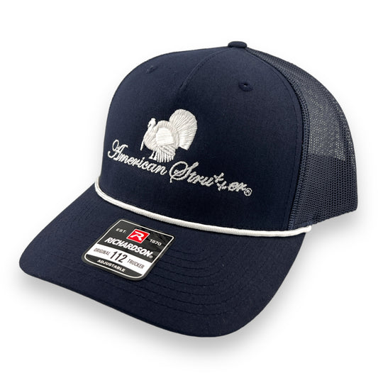 American Strutter® 'FlatLine' SnapBack Rope Hat (Richardson 112) - Navy and White