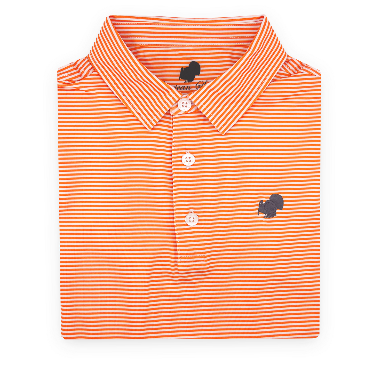 American Strutter® Performance Polo (Orange/White Stripe with Gray Embroidery)