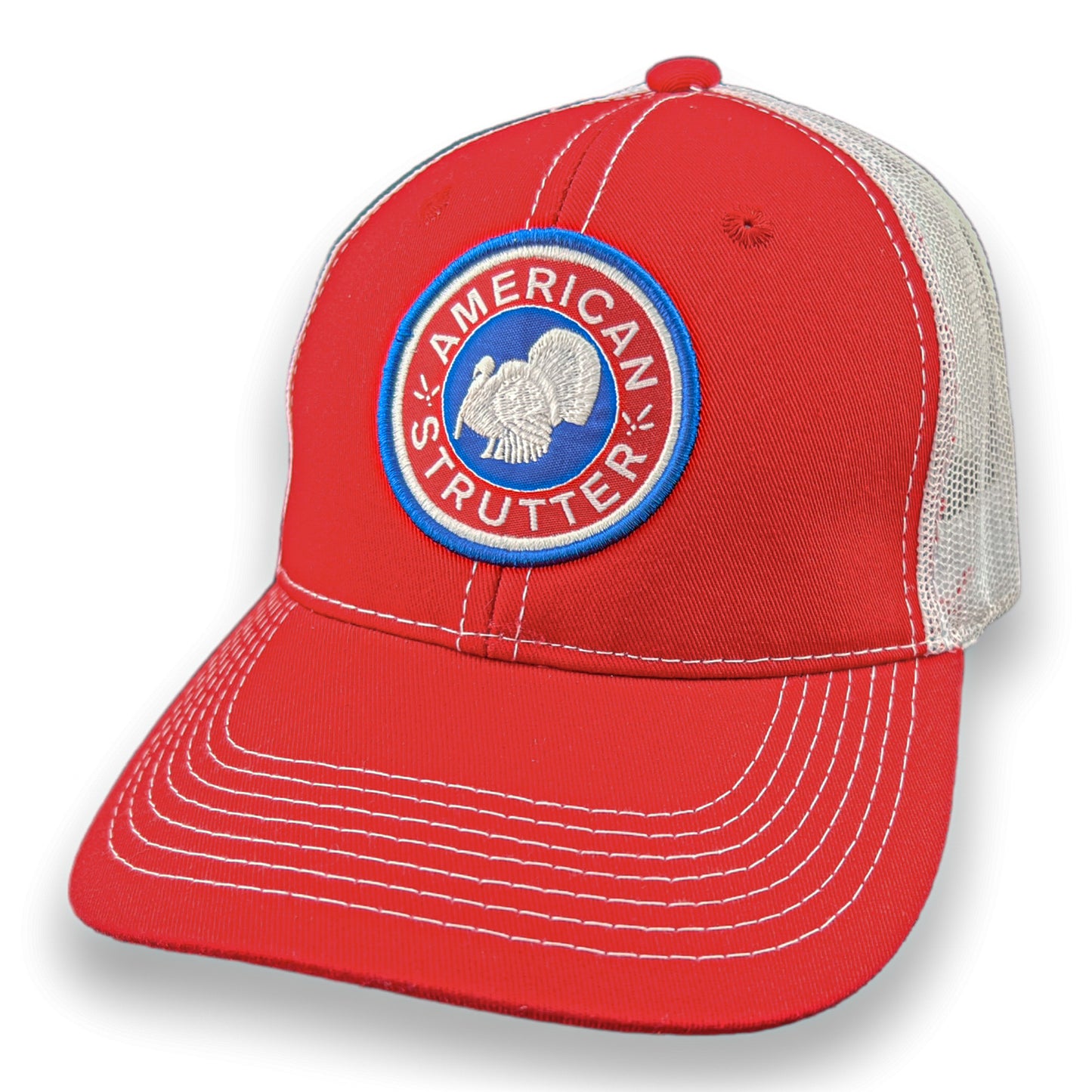 American Strutter® Red and White Mesh Patch SnapBack Hat