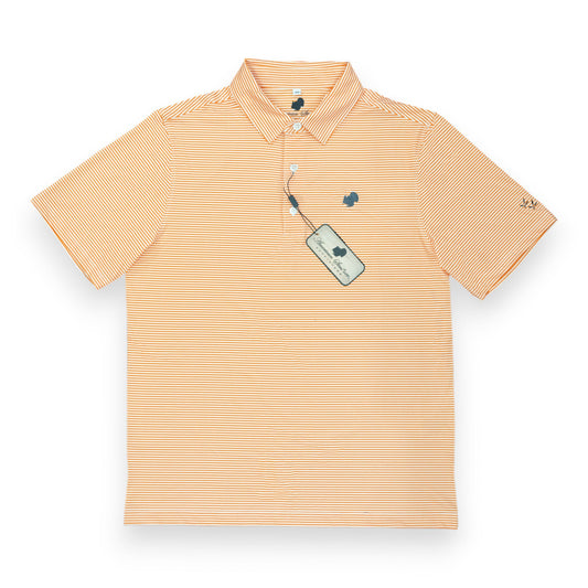 Wholesale '24 American Strutter® Performance Polo (Orange/White Stripe with Gray Embroidery)